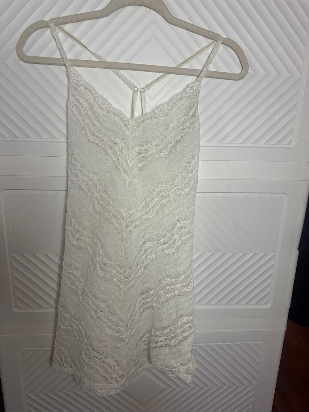 Free People White Lace Slip Nighty with Scallop Trim